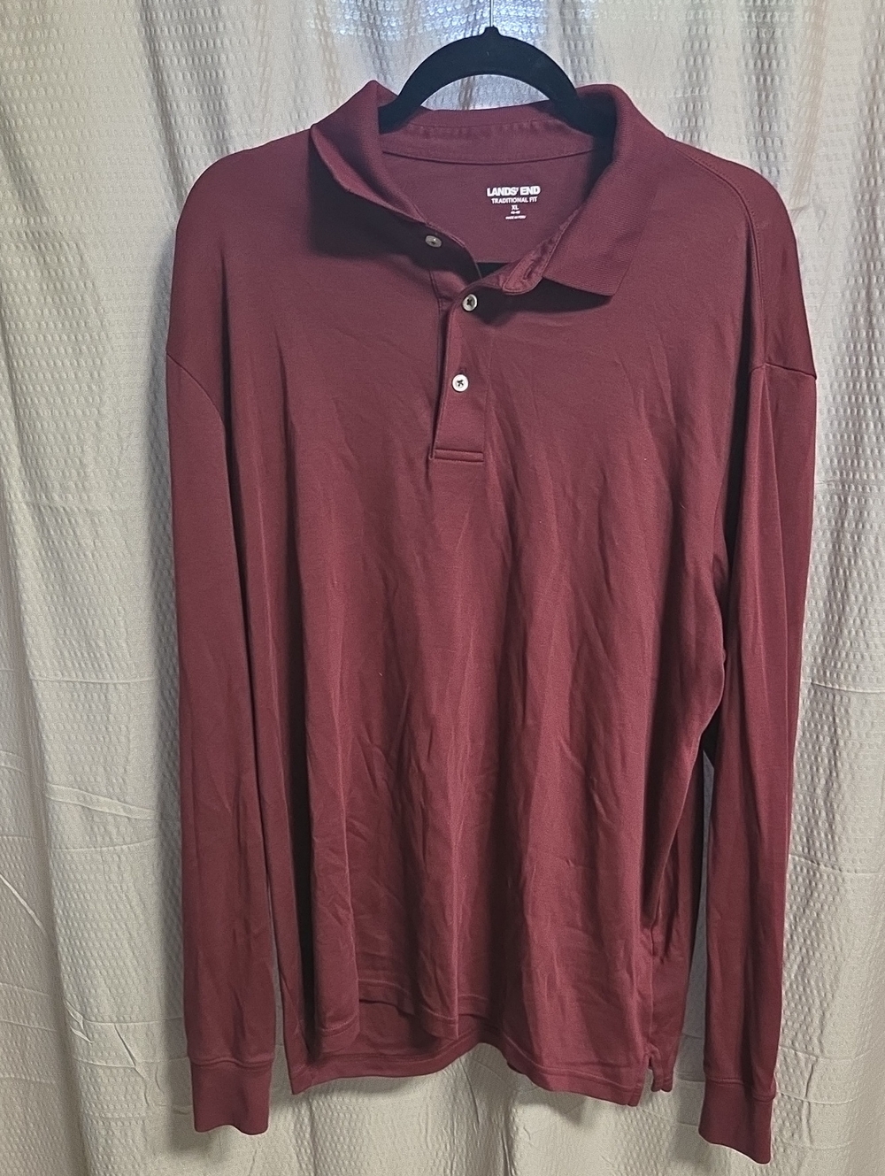 Lands' End Men's Long-Sleeve Polo in Wine Size XL